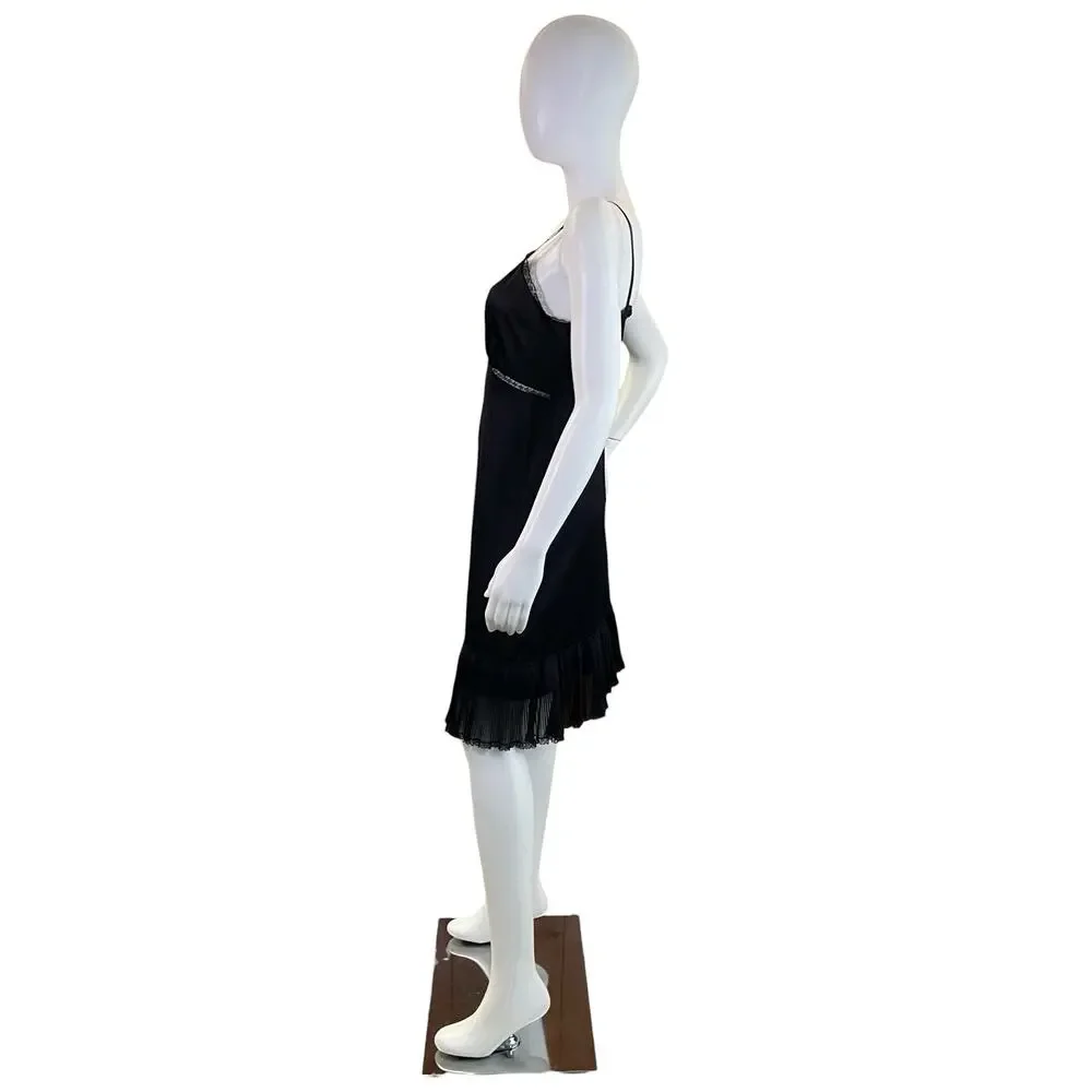 1970s Vintage Black Lace Pleated Slip Dress - Picture 2 of 5